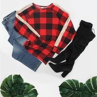 Buffalo Plaid Top With Sequin Trim