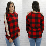 Buffalo Plaid Top With Sequin Trim