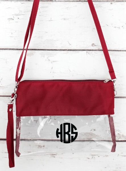 Clear Crossbody Bag with Burgundy Trim