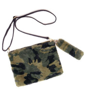 Furry Camo Crossbody Bag Clutch/Wristlet