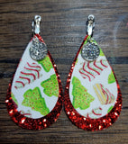 Christmas Tree Cakes Earrings with Charms (Changeable Glittered Teardrops)