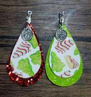 Christmas Tree Cakes Earrings with Charms (Changeable Glittered Teardrops)