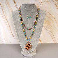 Leopard Teardrop Multi-Color Beaded Layer Necklace Set