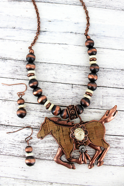 Coppertone Horse Necklace Set