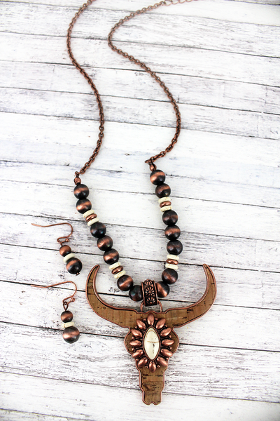Coppertone Steer Necklace Set