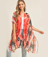 CLEARANCE - Coral/Red Boho Aztec Print Kimono or Coordinating Tote (Each Sold Seperately)