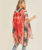 CLEARANCE - Coral/Red Boho Aztec Print Kimono or Coordinating Tote (Each Sold Seperately)