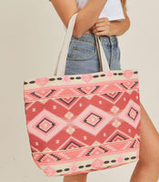 CLEARANCE - Coral/Red Boho Aztec Print Kimono or Coordinating Tote (Each Sold Seperately)