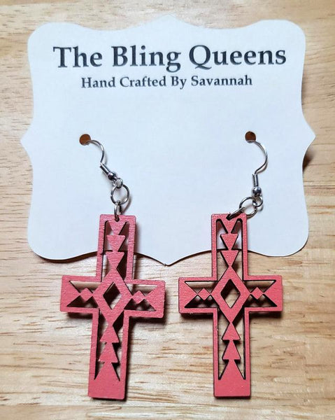 Wood Cross Earrings (Handmade)