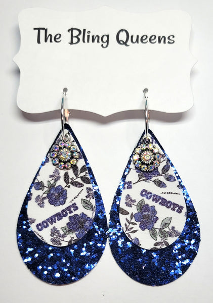 Dallas Cowboys Floral & Glitter Teardrop Earrings