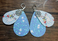 Christmas Frosty the Snowman Teardrop Earrings with Charms