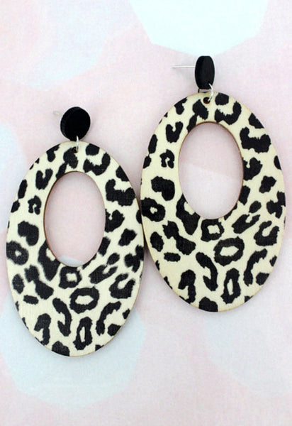 Stay Wild Black Leopard Wood Earrings