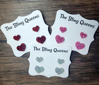 Mommy & Me Glittered Acrylic Heart Stud Earrings