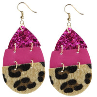 Fuschia Glitter Leopard Tear Drop Earrings