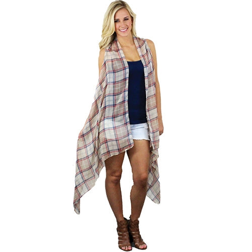 Trendy Plaid Vest - One Size