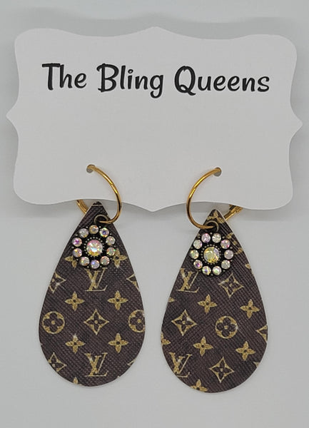 Brown & Golden Yellow Teardrop Earrings with Charms