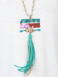 "Jesus Loves Me" Crystal Beaded Tassel Necklace