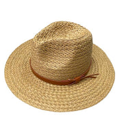 CLEARANCE - Summer Khaki Straw Hat with Faux Leather Hatband