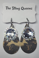 Leopard Print Teardrop Earrings with Big Bling Charms