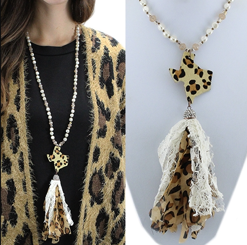 Leopard Fabric Texas Tassel Necklace