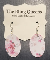 Light Pink Floral Oval Leather Earrings