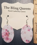 Light Pink Floral Oval Leather Earrings