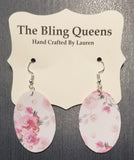 Light Pink Floral Oval Leather Earrings