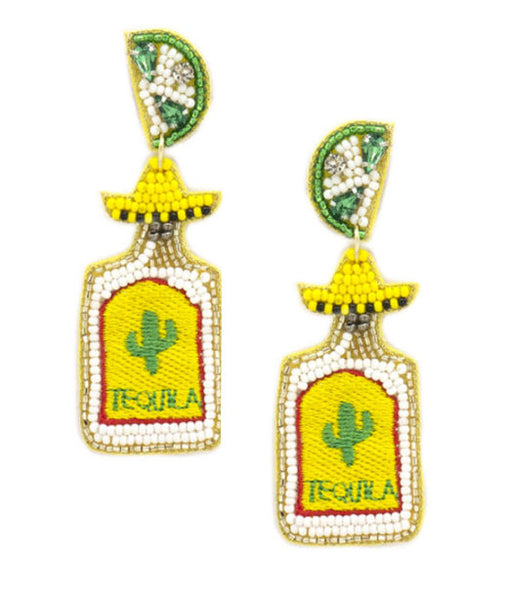 Bejeweled Lime & Tequila Bottle Seed Bead Earrings