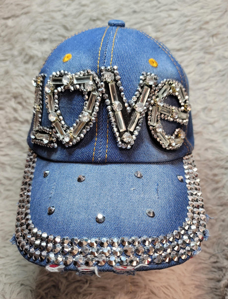 CLEARANCE "Love" Rhinestones & Studs Denim Ball Cap