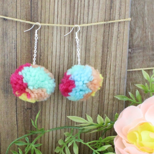 Multi-Color Pom Pom Earrings