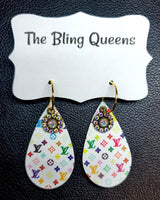 White Multicolored Teardrop Earrings with Charms