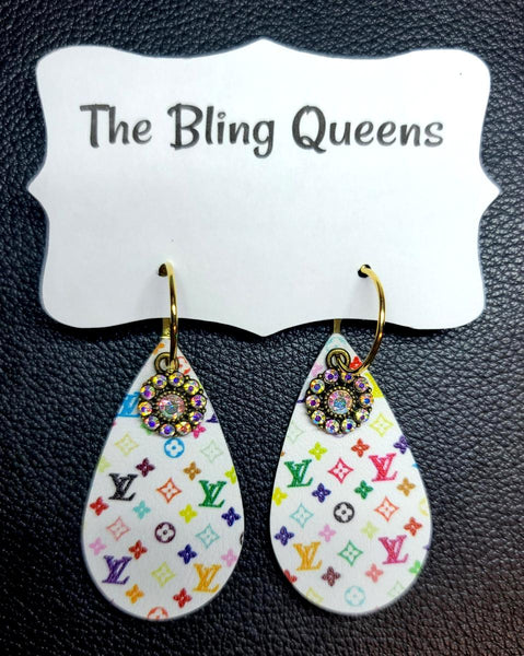 White Multicolored Teardrop Earrings with Charms
