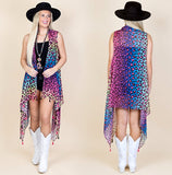 Multi-Colored Leopard Print Vest/Cover Up with Tassels