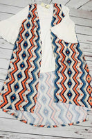 CLEARANCE - Peach & Blue Aztec Print Long Body Vest