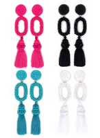 Seed Bead Oval Tassel Earrings (Assorted Colors)