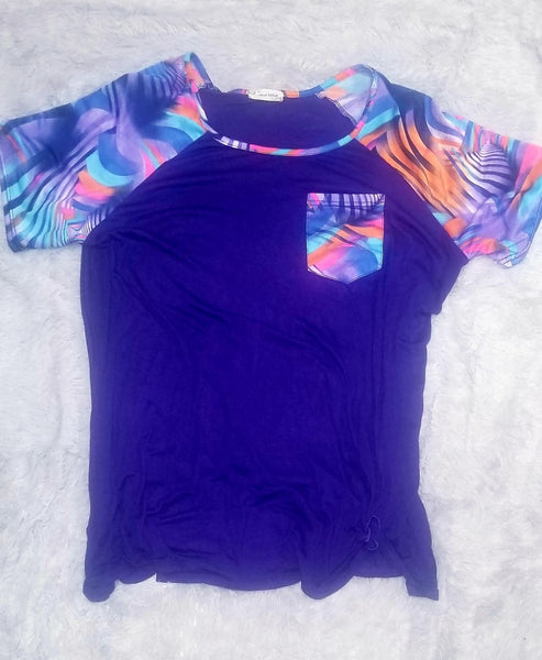 Purple Short Sleeve Shirt with Printed Sleeves & Pocket