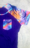 Purple Short Sleeve Shirt with Printed Sleeves & Pocket