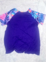 Purple Short Sleeve Shirt with Printed Sleeves & Pocket