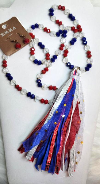 Patriotic Fabric Tassel Necklace Set