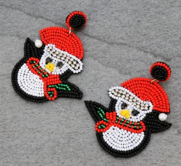 Christmas Penguin Seed Bead Earrings