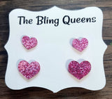 Mommy & Me Glittered Acrylic Heart Stud Earrings