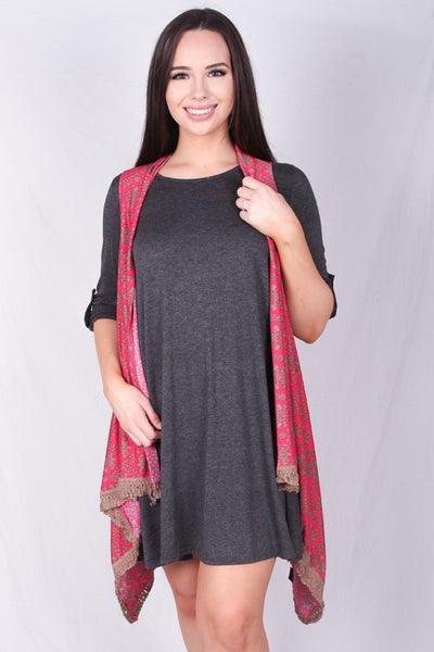 CLEARANCE - Fuchsia & Tan Fringe Vest - One Size