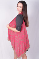 CLEARANCE - Fuchsia & Tan Fringe Vest - One Size