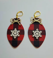 Christmas - Red & Black Buffalo Plaid Light Bulb Earrings