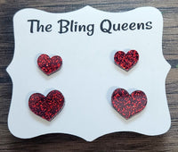 Mommy & Me Glittered Acrylic Heart Stud Earrings