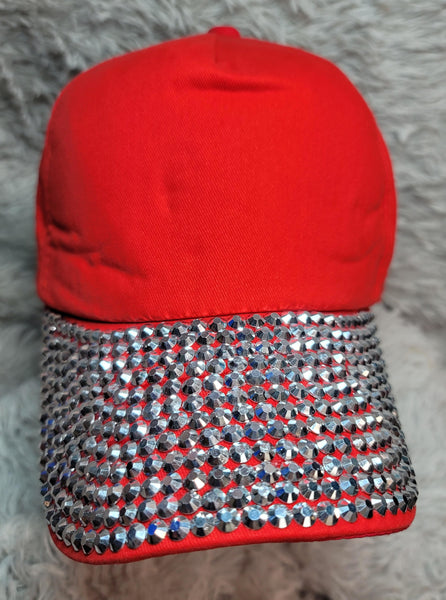 CLEARANCE Red Ball Cap with Stud Filled Brim
