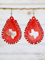 Red Leather Texas Cut Out Tear Drop Earrings