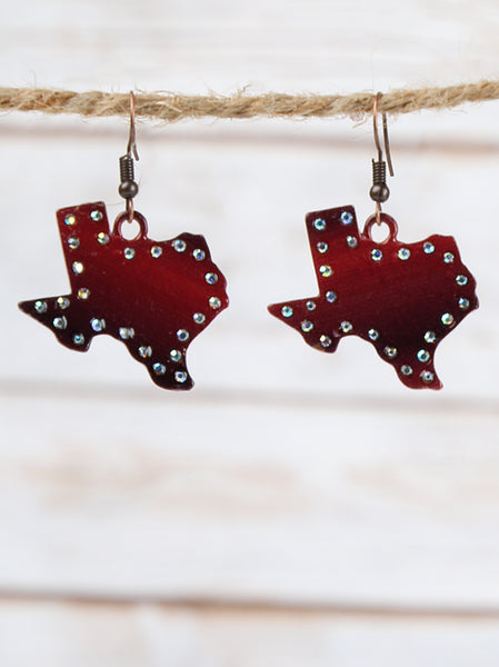 Red & Black Ombre Texas Earrings with AB Crystals Accents