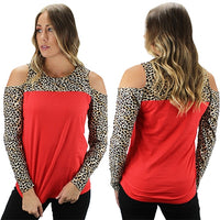 Cold Shoulder Leopard Red Top - LAST ONE