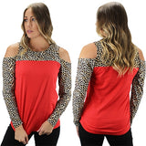 Cold Shoulder Leopard Red Top - LAST ONE